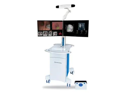 Archimedes Sistemi: çift monitörlü mobil iş istasyonu, izleyici kamera ve Archimedes Board